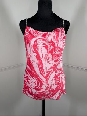 NWT DO+BE Pink Marble Print Rhinestone Strap Cowl Neck Cami Top Size Small